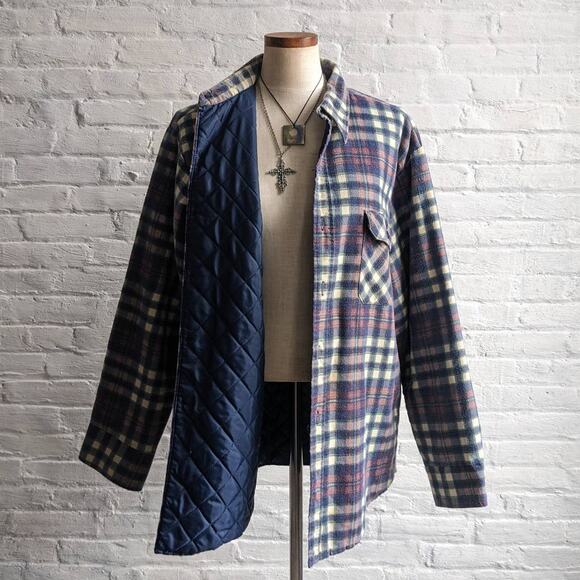 Vintage Lee Grunge Plaid Flannel Utility Blanket Thermal Oversize Coat Jacket - Picture 1 of 8